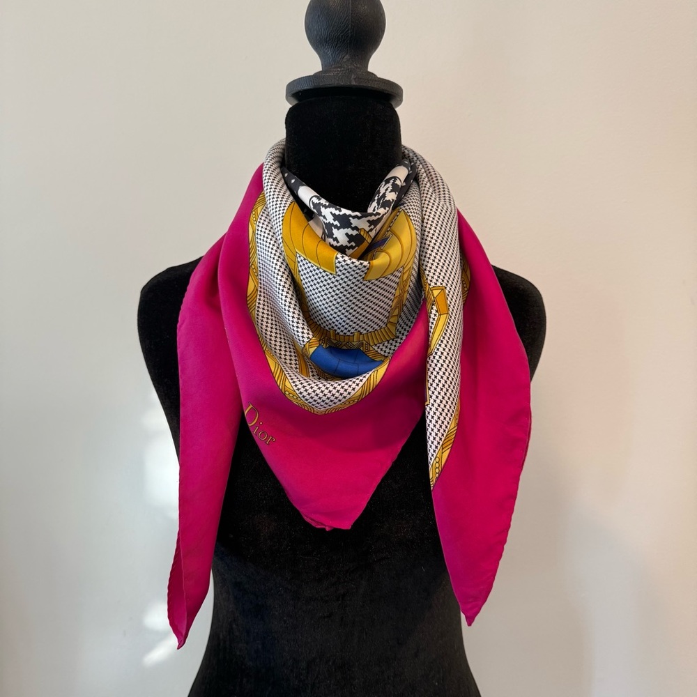 Authentic Christian Dior Pink and Gold Silk Scarf - Picture 8 of 9